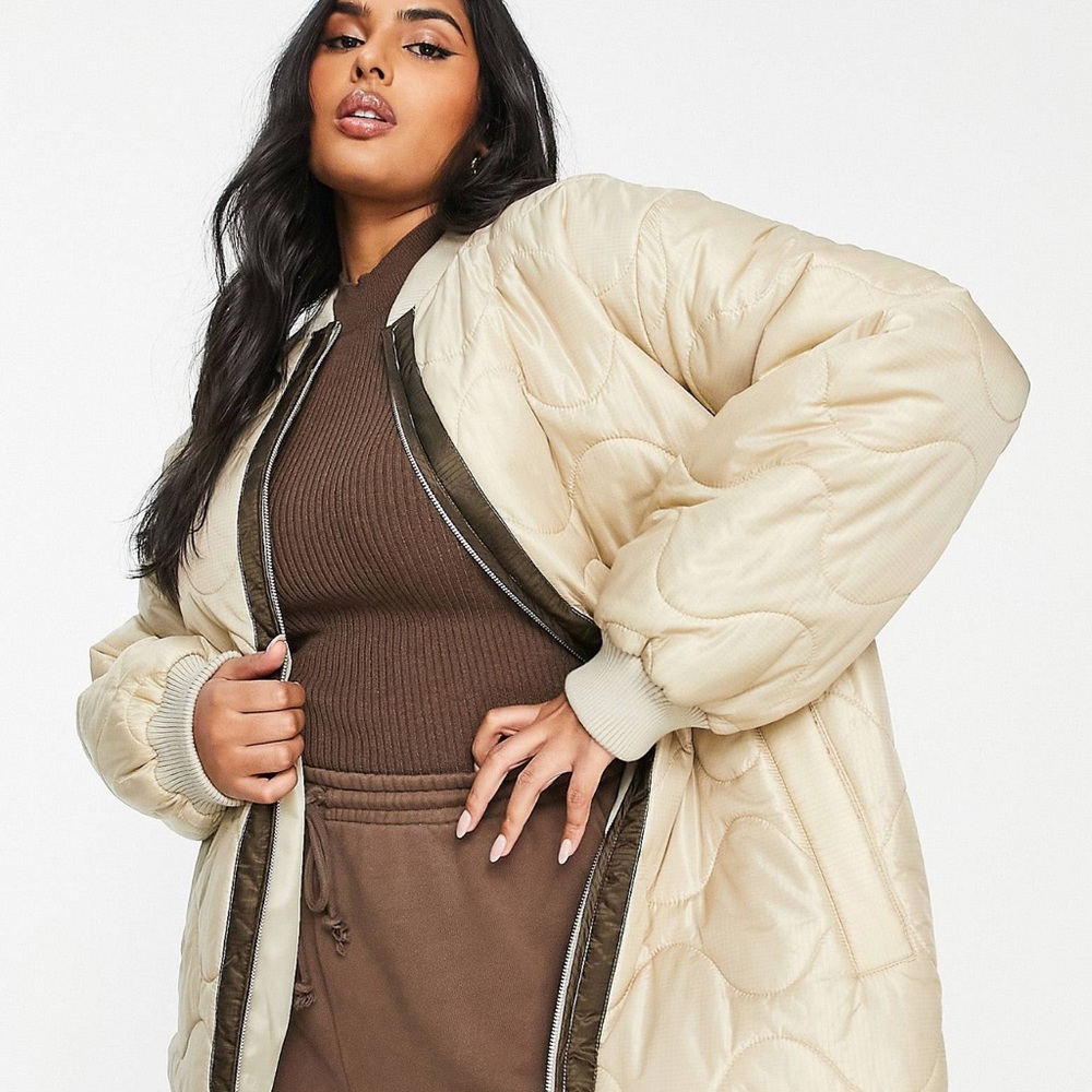 NWT ASOS Curve Design Plus  Quilted Onion Bomber Jacket in Camel